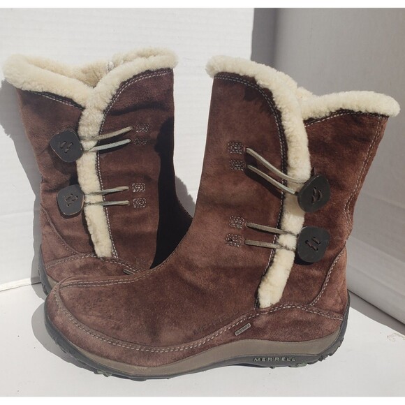 MERRELL SPIRIT TIBET YARRA CHESTNUT Polartec Winter Pull On Boots Women's Size 9 - Picture 1 of 16